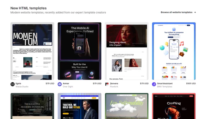 Screenshot of an X post draft asking followers to guess which Webflow template belongs to the creator. The image shows a grid of website templates from the Webflow marketplace, including one called Armor by Over Sight, highlighted among other template cards.