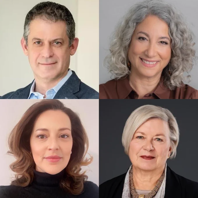Photos of the speakers: three women and one man. 