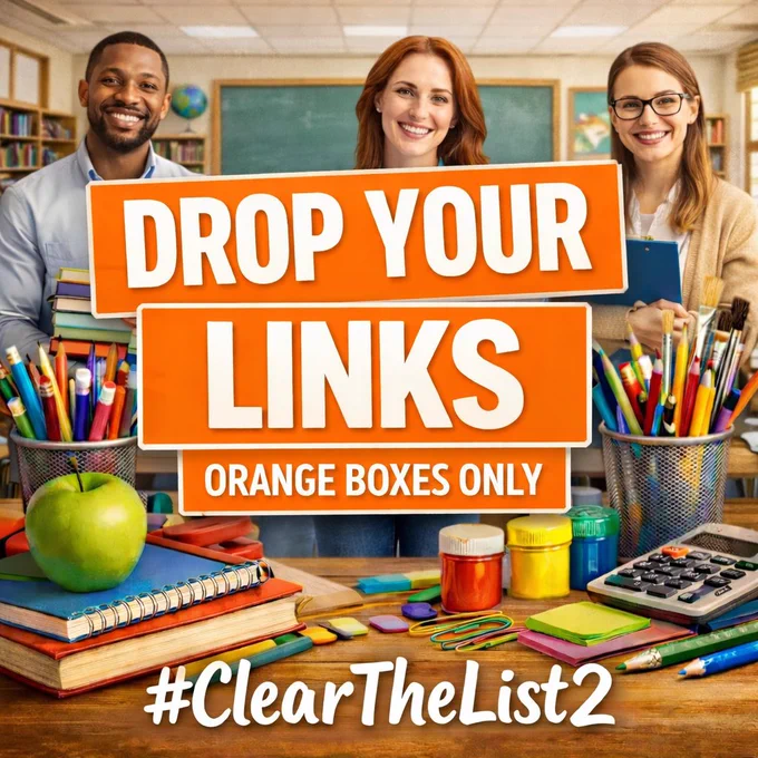 #ClearTheList2026 📚 – Main movement for helping teachers get classroom wishlists fulfilled
#Clearthelist2 ✨ – Updated version of the ClearTheList support tag
#CleartheList 💛 – Core hashtag for teacher wishlist support
#TeacherWishlist 🎒 – Lists of classroom items teachers need
#SupportTeachers 🍎 – General support for educators and classrooms
#TeacherSupport ❤️ – Emotional and resource support for teachers
#AdoptAClassroom 🏫 – Sponsoring classroom needs or supplies
#ClassroomHeroes 🦸 – Celebrating and supporting teachers
#HelpTeachersHelpKids 👧📘 – Supporting education through teacher aid
#EduSupport 📖 – Education-focused assistance and funding
#BackToSchoolHelp 🎒 – Seasonal support for school supplies
#ClassroomDonations 📦 – Donations sent directly to teachers
#TeachersOfTwitter 🐦 – Teacher community on Twitter/X
#EduTwitter 📊 – Education network on Twitter/X
#ClearMyList 📋 – Request for wishlist clearing support
#AmazonWishlist 🛒 – Teacher Amazon wishlists for supplies
#