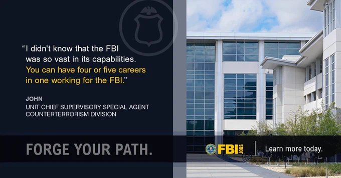 Quote from FBI Unit Chief highlighting diverse career opportunities within the FBI's Counterterrorism Division.
