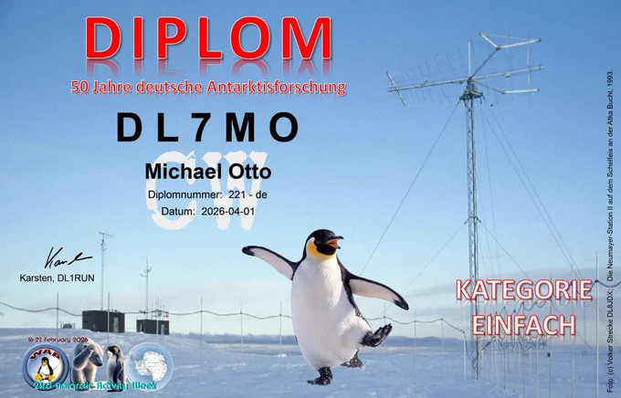 Diplom 50 Jahre deutsche Antarktisforschung for DL7MO