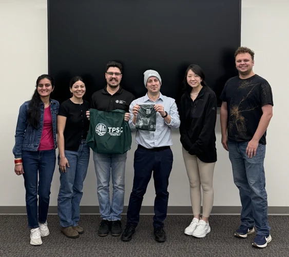 Dr. Noam Eckshtain-Levi and the TPSC Graduate Student Organization. From left to right: Sehgeet Kaur, Daisy Cortes, Matheus Granja, Dr. Noam Eckshtain-Levi, Kathryn Liu, and Peter Forstner. 