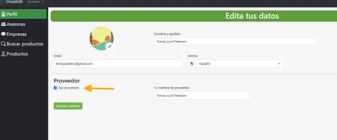 Marcar el perfil como proveedor para poder publicar productos o servicios