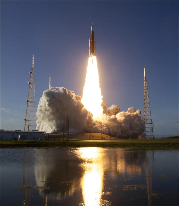 NASA’s Space Launch System rocket carrying the Orion spacecraft with NASA astronauts Reid Wiseman, commander; Victor Glover, pilot; Christina Koch, mission specialist; and CSA (Canadian Space Agency) astronaut Jeremy Hansen, mission specialist onboard launches on the Artemis II mission, Wednesday, April 1, 2026, from Launch Complex 39B at NASA’s Kennedy Space Center in Florida. NASA’s Artemis II mission will take Wiseman, Glover, Koch, and Hansen on a 10-day journey around the Moon and back aboard their Orion spacecraft. The quartet launched at 6:35 p.m. EDT, from Launch Complex 39B at the Kennedy Space Center. Photo Credit: (NASA/Bill Ingalls)