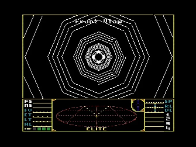 Commodore Plus/4 Elite (unofficial) - launching from space station.