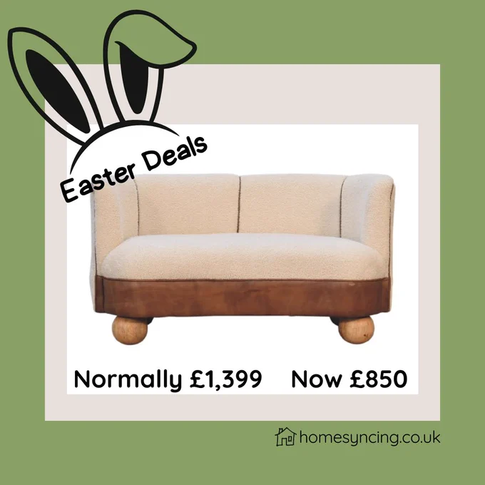 Easter Deals with bunny ears.
Boucle Cream Leather Small Sofa
Normally £1399 Now £850
homesyncing.co.uk