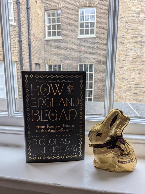 Book How England Began on a windowsill will a Lindt bunny