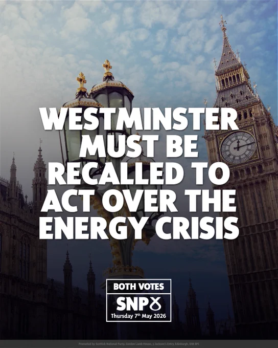 Big Ben clock tower with text urging Westminster to act on the energy crisis in bold white letters.