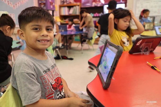 Student smiles at LBJ
