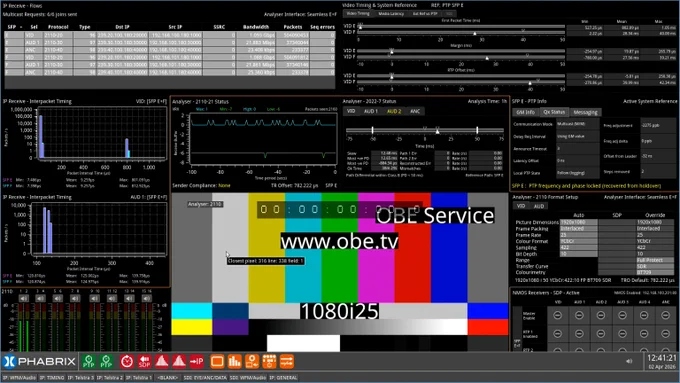 Screenshot of Phabrix QxL showing the 2110 output from the OBC C-200 Decoder