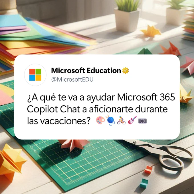 El texto dice: ¿A qué te va a ayudar Microsoft265 copilot chat a aficionarte durante las vacaciones? 