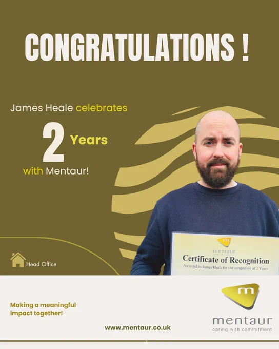 Congratulations, James Heale! 🎉

Marking 2 years with Mentaur—thank you for your dedication and all that you bring to the team. Here’s to the journey ahead!

Inspired to be part of our journey?
Explore current opportunities: www.mentaur.co.uk/staff-and-recruitment
.
.
.
#MentaurMilestone #TwoYearsStrong #employeeappreciation #TeamMentaur #TogetherWeThrive #milestoneachievement