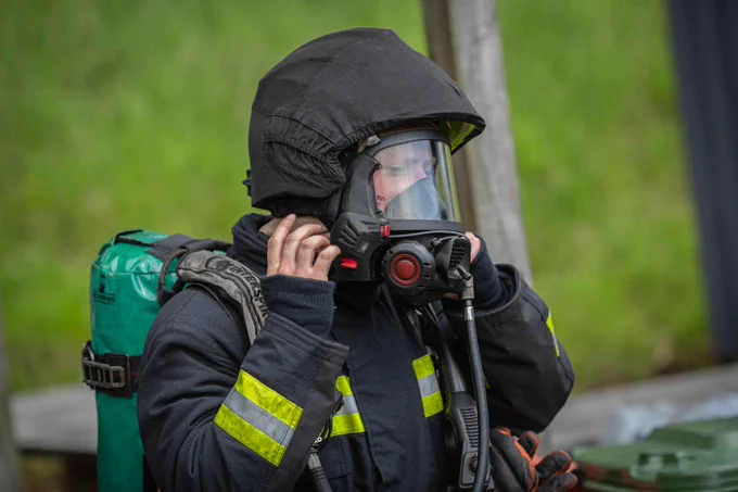 A firefighter at breathing apparatus training