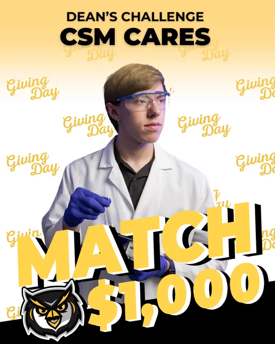 2026 Giving Day Dean's Challenge graphic for the College of Science and Mathematics for $1,000. 