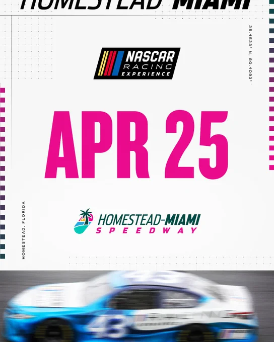 A graphic featuring the April date for the NASCAR Racing Experience at Homestead-Miami Speedway