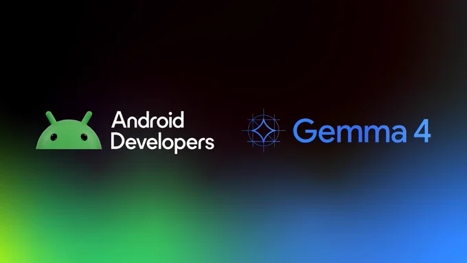 Android Developers and Gemma 4 logos on a dark, gradient background.