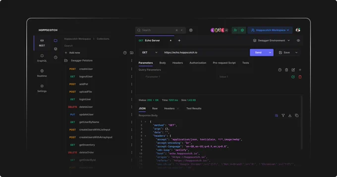Captura de pantalla de Hoppscotch como cliente de API