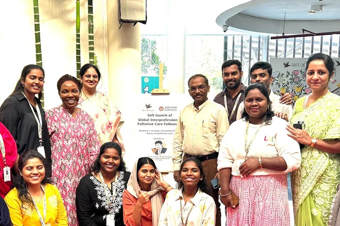 Karen Bullock, third from the left, poses for a group photo at the 33rd Annual International Conference of the Indian Association of Palliative Care. Courtesy photo.