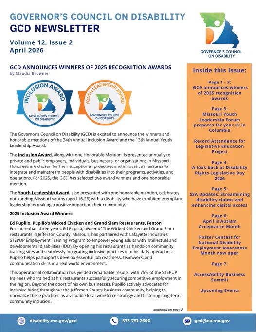 page 1 of the GCD Newsletter, April issue