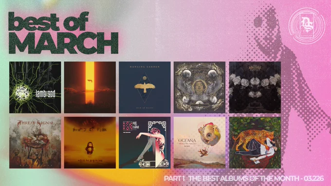 first row:
* Lamb of God - Into Oblivion (groove metalcore)
* Gaerea - Loss (modern post black)
* Hanging Garden - Isle of Bliss (gothic doom)
* Flyingdeadman - Mirages (instrumental post rock)
* Monosphere  - Amnesia (progressive metalcore)

second row:
* Threat Signal - Revelations (technical metalcore)
* Bound in Fear - A Mind Too Sick to Heal (downtempo deathcore)
* Four Stroke Baron - King Radio (progressive post hardcore)
* Oceana - Mono No Aware (progressive gothic rock)
* Antropoceno - No Ritmo da Terra (samba post black math rock)