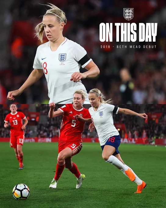 Images of Beth Mead on her England debut against Wales. 

On This Day
2018 - Beth Mead Debut 