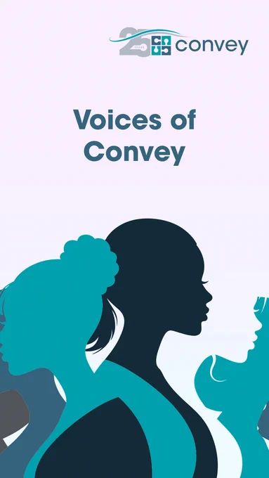 Voices of Convey text with 25th Anniversary Convey logo and silhouette of women