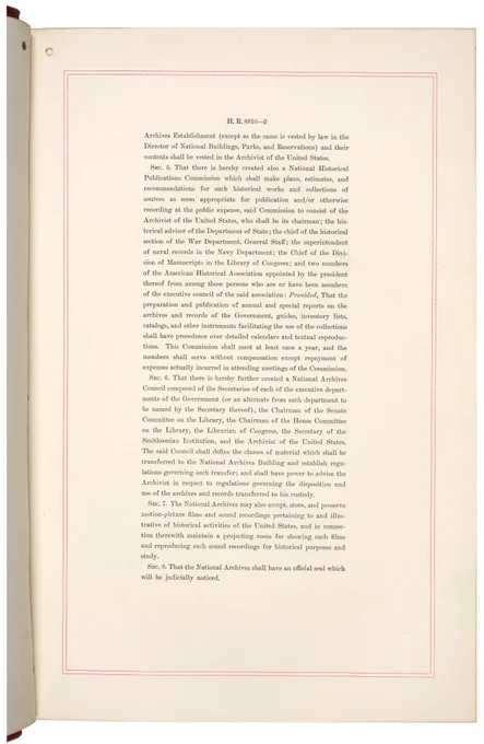 Page 2 of the "National Archives Act." NAID: 299840