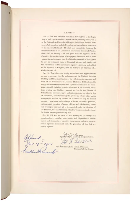 Page 3 of the "National Archives Act." NAID: 299840