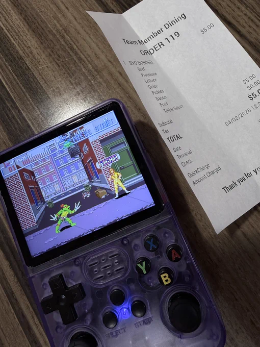 Starting stage 2 of Turtles in Time (SNES) on my R36S on lunch break
