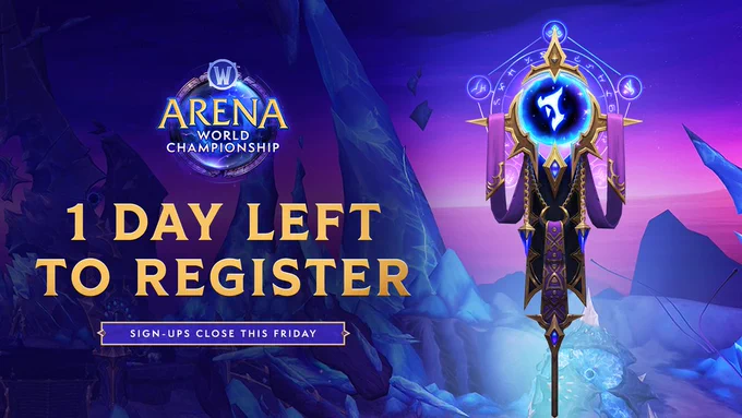 A registration reminder for the Arena World Championship