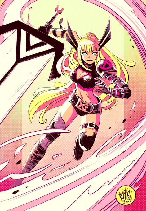 Drawing of Illyana Rasputin, AKA: Magik! From the X-Men! She's swinging that big ol' soulsword of hers around again. Probably slicing up an apple or something.