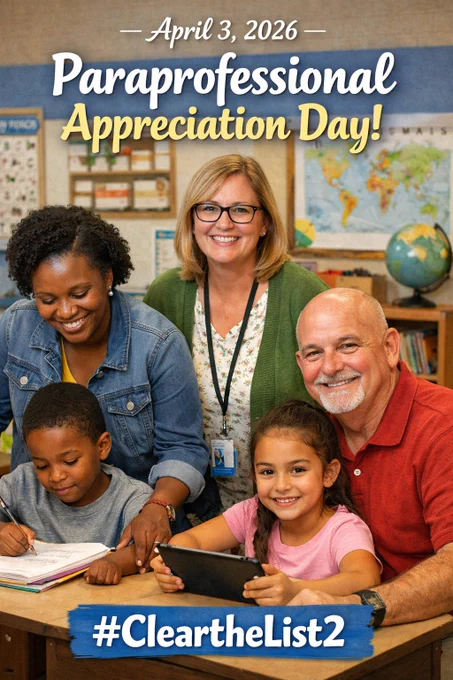 Paraprofessionals are the heart of our classrooms, providing essential support to teachers and students every single day. On April 3, 2026, Paraprofessional Appreciation Day celebrates these dedicated education professionals who help create inclusive, supportive, and successful learning environments. 🍎

From assisting with lesson plans to offering one-on-one student support, paraprofessionals play a vital role in student achievement. Their patience, compassion, and commitment make a lasting impact in schools across the country. 💙

Let’s take time to recognize, thank, and uplift these incredible individuals who go above and beyond to ensure every student has the opportunity to thrive. 🌟

#ParaprofessionalAppreciation 🎉 #ThankYouParas 💙 #ParaProud 🍎 #ParaSupport 🙌 #UnsungHeroes 🌟 #EducationHeroes 🏫 #SupportOurSchools 📚 #ClassroomSupport 💡 #HelpingHands 🤝 #StudentChampions 🏆 #MakingADifference ❤️ #EducationFamily 👩‍🏫👨‍🏫 #SchoolSupportStaff 🍏 #InclusionMatters 🌈 #EverySt
