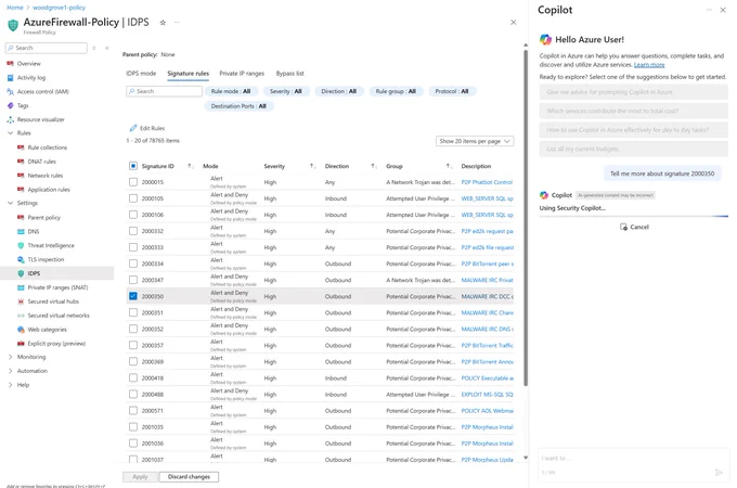 Screenshot of the Azure portal with a prompt relevant to Firewall.