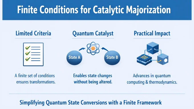 Quantum Breakthrough: Scientists Solve “Infinite” Problem to Unlock Catalytic State Transformations

By providing a long-needed limited framework to explain when these transformations are conceivable is illuminating one of the most subtle and potent occurrences in quantum science: catalytic transformations. The publication, “A finite sufficient set of conditions for catalytic majorization,” is a significant theoretical development in thermodynamics and quantum information science. With the aid of a catalyst an auxiliary system that permits change without being consumed in the process researchers have now discovered a precise, limited set of mathematical parameters that can decide whether a transformation between quantum states can take place.
The Challenge of Quantum Transformations
The Changing one state into another is rarely an easy operation in the field of quantum physics. Strict laws related to entropy, probability distributions, and limits control quantum states, 