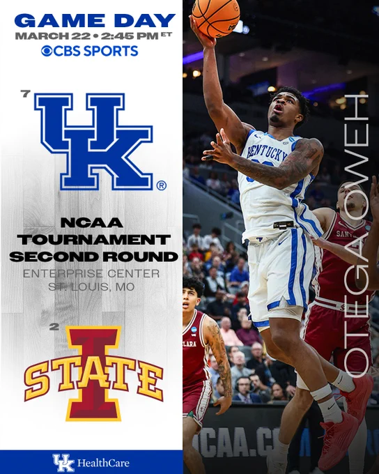Game day vs Iowa State, tip is set for 2:45 pm ET on CBS. Otega Oweh is pictured. 
