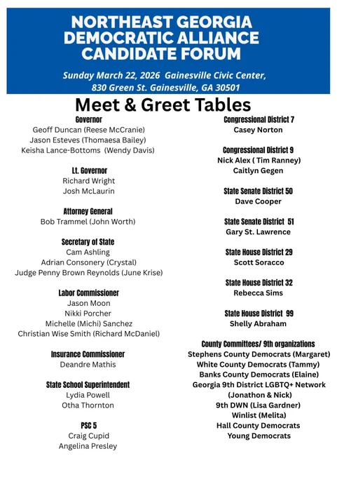 Northeast Georgia Democratic Alliance Candidate Forum