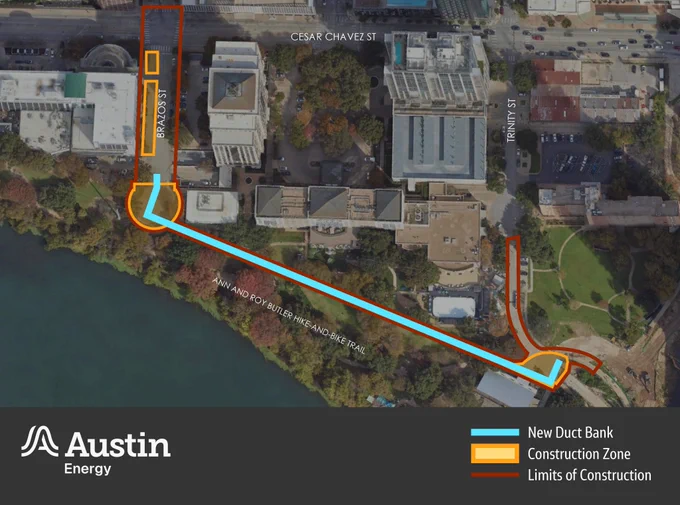 Map of the affected area by the Ann and Roy Butler Hike and Bike Trail