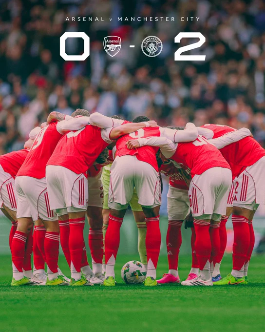 Full-time: Arsenal 0-2 Manchester City.