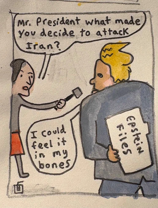 Comic from Hugo Ballz Comics c.2026 Trump Israel Iran fake news Epstein Files 