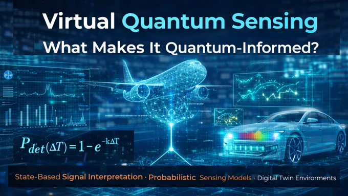 🔔 Virtual Quantum Sensing — What Makes It Quantum-Informed?

➡️ Early-stage structural degradation is rarely absent — it is simply unresolved. Classical sensing systems rely on fixed thresholds, meaning signals must become sufficiently large before detection occurs. By that point, degradation is already established.

➡️ This is the limitation Virtual Quantum Sensing addresses.

Instead of treating signals as deterministic measurements, sensing is constructed as a probabilistic inference process within digital twin environments. Structural behaviour is represented as a state space, where signal perturbations contribute to the likelihood of emerging degradation states.

➡️ The “quantum” aspect is not hardware — it is modelling.

🔵 Quantum-informed sensing applies probabilistic, state-based formulations inspired by interaction-driven detection behaviour, where sensitivity emerges from the relationship between signal perturbation and system response rather than fixed thresholds.

🟠 This