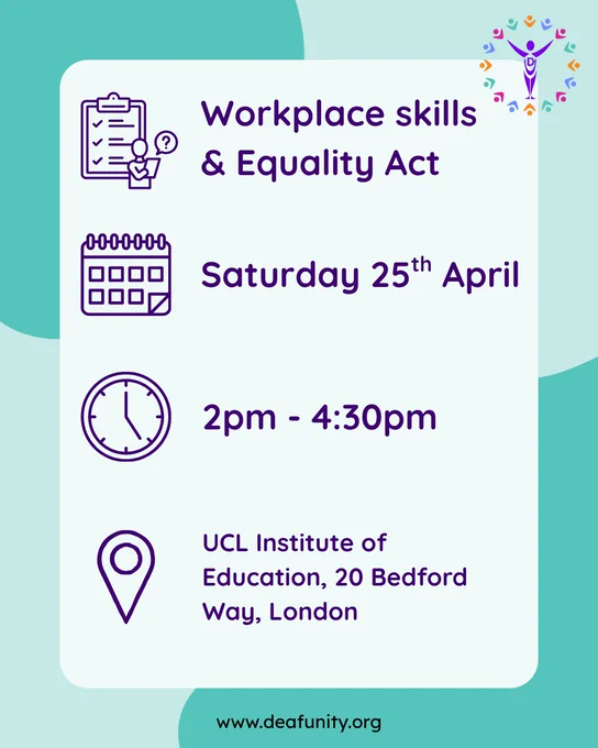 Workplace skills & Equality Act workshop — Sat 25 Apr, 2–4:30pm, UCL Institute of Education, 20 Bedford Way, London.