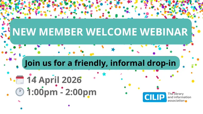 Colourful confetti background with text inviting to a new member welcome webinar on 14 April 2026 from 1 to 2 pm.
