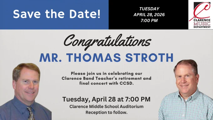 Tom Stroth's retirement celebration at his final concert, Tuesday, April 28 at 7:00 PM. 