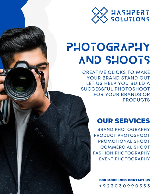 Creative Clicks That Make Your Brand Stand Out 📸

Let Hashpert Solutions bring your vision to life with a high-impact, professional photoshoot tailored to your brand or products. From concept to execution, our team ensures every shot speaks of success.

✨ Build your brand with visuals that convert.

🔗 View our work:
📸 Hashpertsolutions.com/portfolios
📸 Behance.net/hashpertsolutions

📞 Get in touch today:
🌐 Web: Hashpertsolutions.com
📧 Email: Info@hashpertsolutions.com
📱 WhatsApp:  92 303 0990333