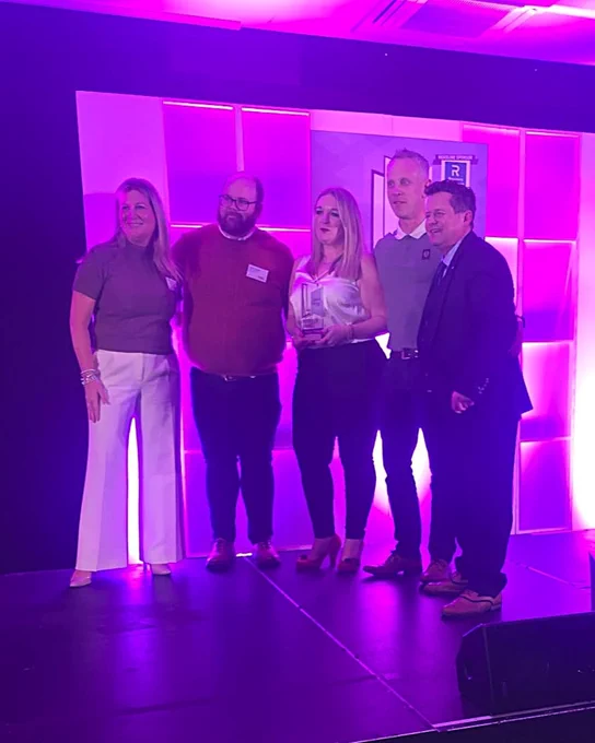 Window Ware MD Sam Nuckey presenting the trophy on behalf of Xpert Tools to Camel Glass & Joinery Ltd - winners of the Best Installation - Residential (over £30,000) category at the 2026 GGP Installer Awards on Thursday.