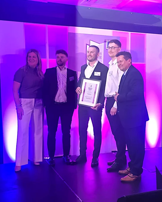 Window Ware MD Sam Nuckey presenting the certificate on behalf of Xpert Tools to Lightfoot Windows Ltd - Highly Commended in the Best Installation - Residential (over £30,000) category at the 2026 GGP Installer Awards on Thursday.