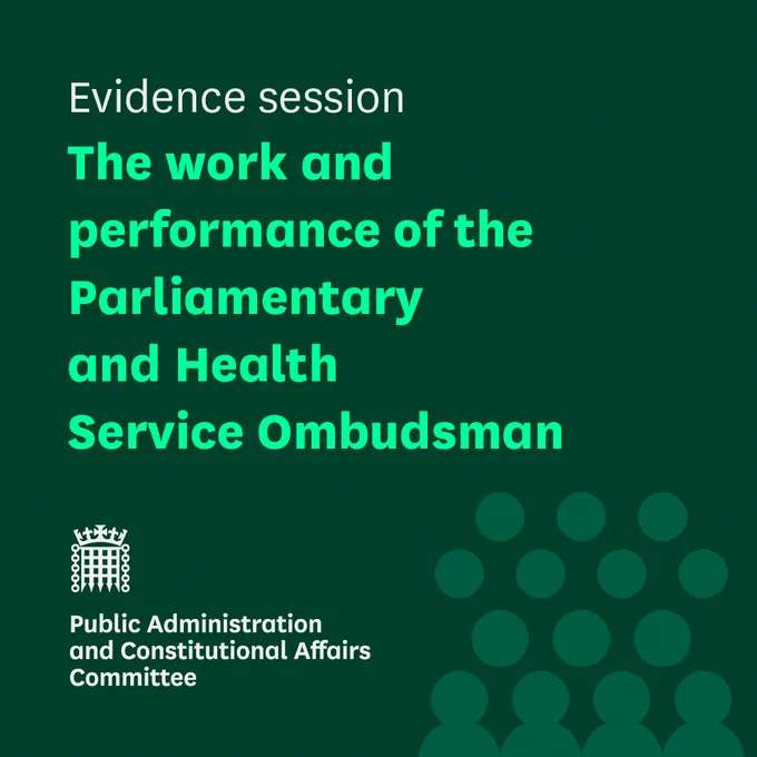 An illustration with text that reads ' Evidence session. The work and performance of the Parliamentary and Health Service Ombudsman.'