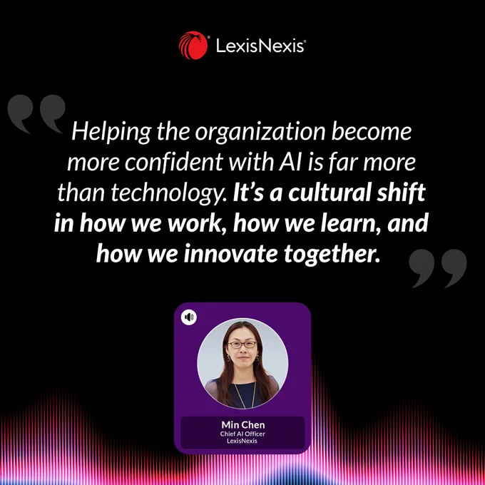 The image features a quote about the impact of AI on organizational culture, emphasizing work, learning, and innovation. It is accompanied by a LexisNexis logo and a small portrait.