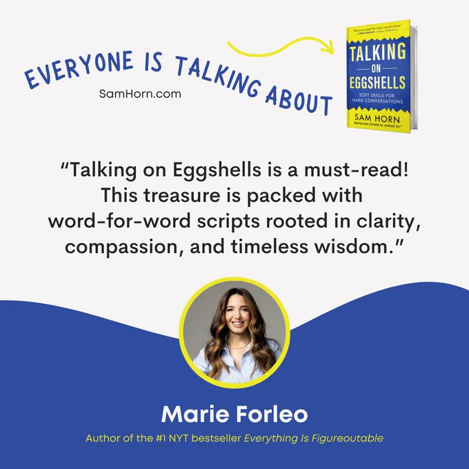 Got a tough conversation coming up at work? Wouldn't it be wonderful to be able to walk in with confidence instead of feeling stressed or awkward? This interview with @marieforleo and #Samhorn shares Tongue Fu! and Talking on Eggshells tips on exactly what TO say and NOT say so you find solutions instead of fault and produce an outcome that's a win for all involved.
