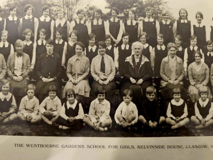 Detail of group photo showing some of the staff and pupils from Westbourne Gardens School